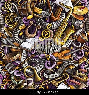 Cartoon cute doodles Classical music seamless pattern Stock Vector