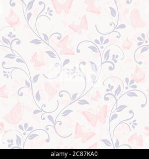 vector floral seamless pattern with flowers and butterflies Stock Vector