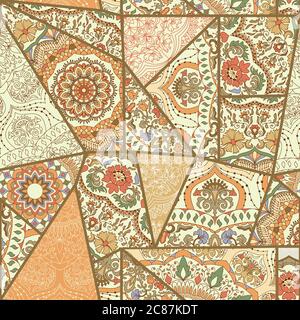 Seamless abstract colorful patchwork pattern. Vintage decorative elements. Hand drawn background in retro colors. Vector illustration Stock Vector