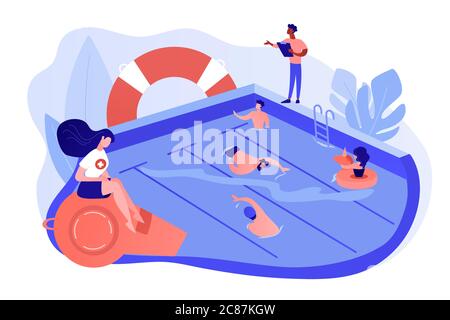 Swimming and lifesaving classes concept vector illustration. Stock Vector