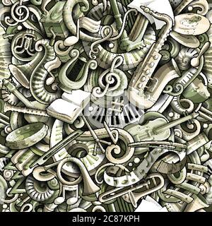 Cartoon cute doodles Classical music seamless pattern Stock Vector