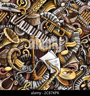 Cartoon cute doodles Classical music seamless pattern Stock Vector
