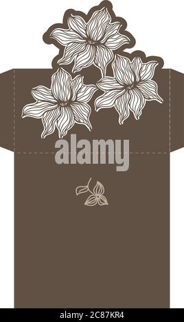 Layout invitation card with floral pattern for weddings and other celebrations. Suitable for laser cutting. Open envelope Stock Vector