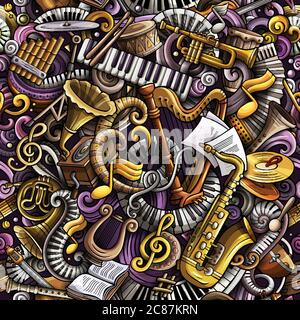 Cartoon cute doodles Classical music seamless pattern Stock Vector