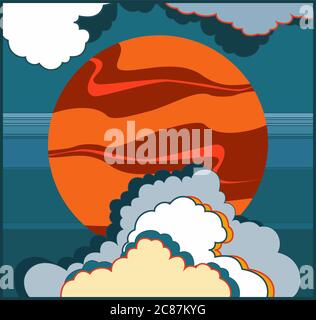 Mars vector illustration. Red isolated planet and sky. Hand drawn vector illustration with cartoon mars logo, poster Stock Vector