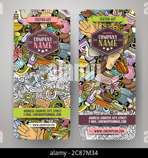 Massage hand drawn doodle banners set. Cartoon detailed flyers. Stock Vector