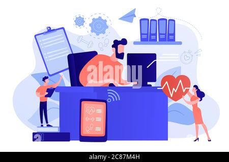 Health-focused IOT desks concept vector illustration. Stock Vector