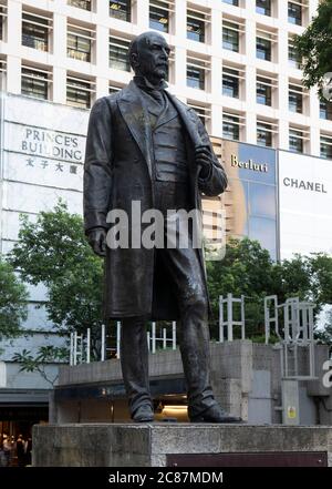 Hong Kong,China:29 Jun,2020.   A statue of Sir Thomas Jackson Bart, Chief Manager HSBC from 1870-1902 can be seen on the right as it stands in Statue Stock Photo