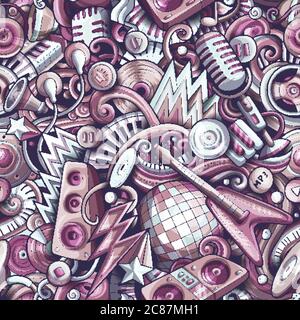 Cartoon cute doodles Disco music seamless pattern Stock Vector