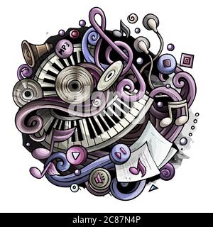 Cartoon cute doodles Music illustration Stock Vector