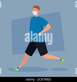 man running wearing medical mask, prevention coronavirus covid 19 Stock Vector