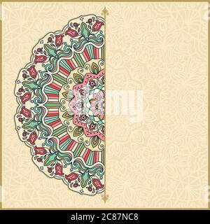Wedding invitation or greeting card with colorful floral mandala Place for your text. Vintage decorative elements. Vector illustration Stock Vector