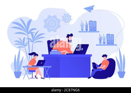 Biophilic design in workspace concept vector illustration. Stock Vector