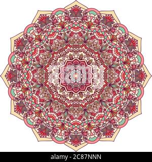 Colorful Floral hand drawn Mandala. Circle ornament in retro colors. Traditional Oriental pattern, vector illustration. Stock Vector