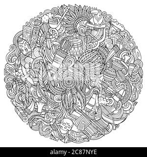 Native American hand drawn vector doodles illustration. Stock Vector