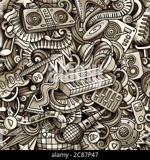 Cartoon cute doodles Disco music seamless pattern Stock Vector