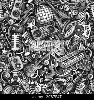 Cartoon cute doodles Disco music seamless pattern Stock Vector