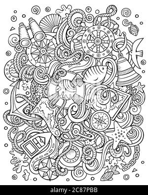 Nautical hand drawn vector doodles funny illustration. Stock Vector