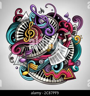 Cartoon cute doodles Music illustration Stock Vector