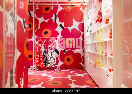 A view into the iconic, local Finnish designer, Marimekko's flagship store  downtown. In Helsinki, Finland Stock Photo - Alamy