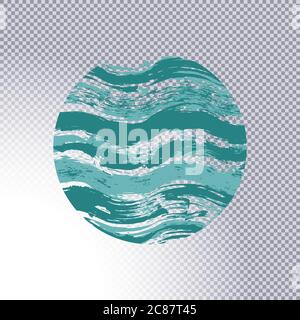 Circle geometric shape with watercolor wavy horizontal strips on transparent. Grungy ink doodles simple texture. Round pattern old paint texture. Vect Stock Vector