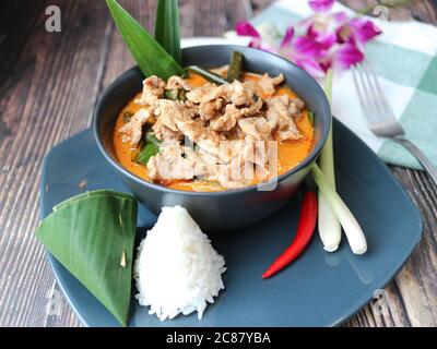 Panang curry with jasmine rice - Tasty authentic Thai food ( Panang Moo) Stock Photo