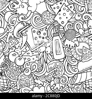 Cartoon cute doodles hand drawn Pizza seamless pattern Stock Vector
