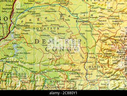 Geographic map of Democratic Republic of the Congo country with important cities Stock Photo
