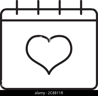 calendar with heart icon over white background, line style, vector illustration Stock Vector