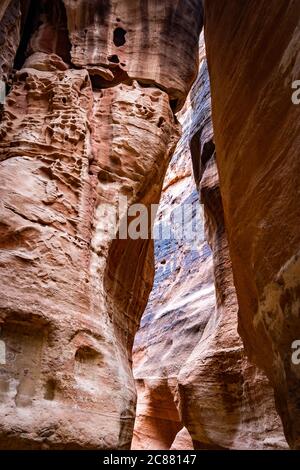 Beatiful carvings of a house on cave in Jordan