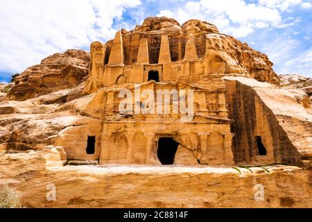 Anciebt Obelisk Tomb in front of entrance to Petra, Jordan Stock Photo