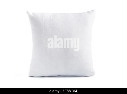 Fluffy white comfortable pillow isolated on white with copy space Stock Photo