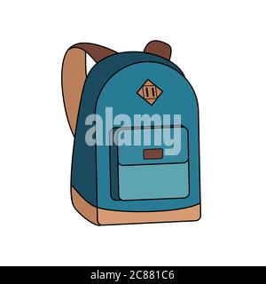 Backpack bag rucksack vector blue isolated. Youth fashion hipster school boy girl knapsack illustration logo sign poster Stock Vector