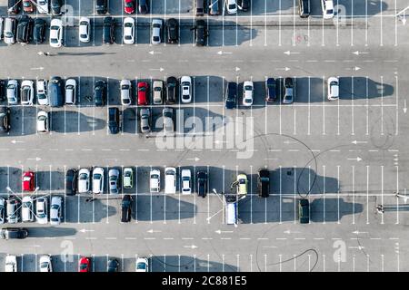 Cars on parking from above Stock Photo