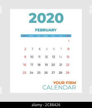 2020 february calendar vector template. Abstract empty isolated set 2020 calendar. Screen desktop months 2020 agenda Stock Vector