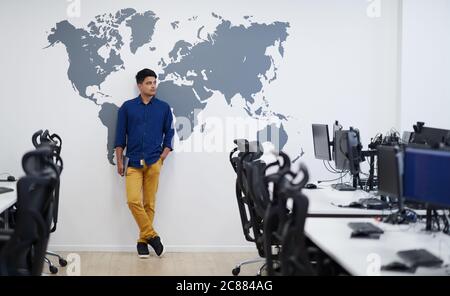 portrait of casual Asian indian business men leader standing confidence at Co-Working space,Small Business Startup Concept Stock Photo