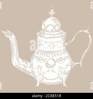 Boiling Kettle Teapot Engraving Style Vector, Vectors