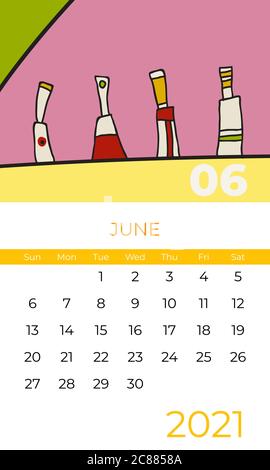 2021 June calendar abstract contemporary art vector. Desk screen desktop month 06, 2021, colorful 2021 calendar template Stock Vector
