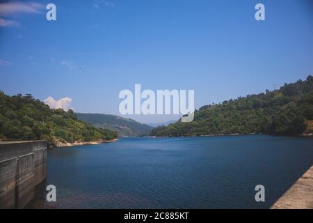 Beautiful view from the dam of Salamonde, in Geres, Portugal Stock Photo