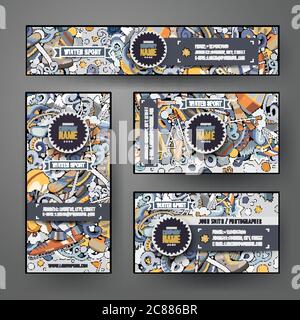 Corporate Identity vector templates set design with doodles Winter sport Stock Vector