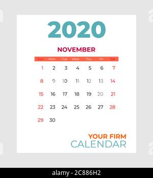 Calendar November 2020 Clean Minimal Table Simple Design. Basic Grid ...