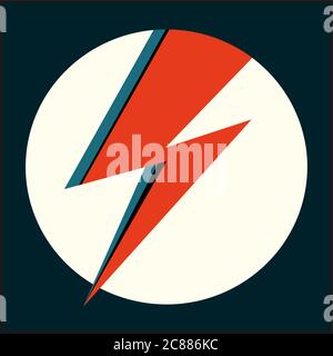 Red flash. Vector illustration with lightning in white circle for logo, poster, postcard, clothing print, flyer. Stock Vector