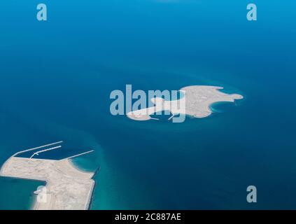 Aerial view of artificial embankment islands in Persian Gulf , Qatar Stock Photo