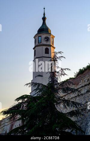 Clock tower (Sahat kula) of the Belgrade Fortress in Kalemegdan park in Belgrade, capital of Serbia Stock Photo