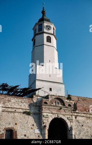 Clock tower (Sahat kula) of the Belgrade Fortress in Kalemegdan park in Belgrade, capital of Serbia Stock Photo