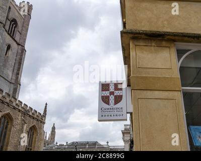 Large University book press and store showing the University crest on the signage, showing in the city, near the famous Universities. Stock Photo
