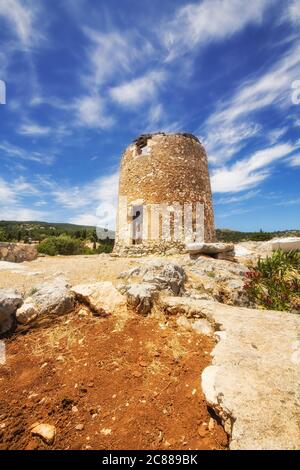 An old windmill in Askos, Zakynthos island, Greece Stock Photo