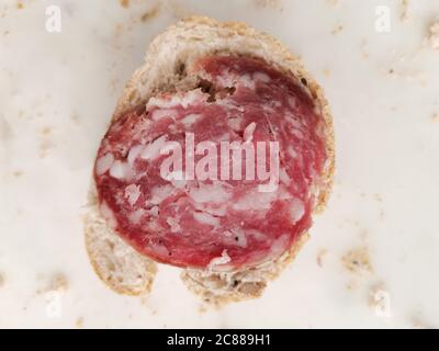 Pane e salame , bread and salami, tipical break appetizer from northern Italy Stock Photo