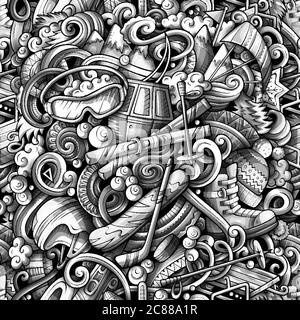 Sports hand drawn doodles seamless pattern vector background - stock vector  2395432