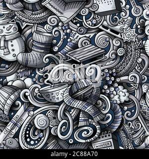 Cartoon doodles Winter season seamless pattern Stock Vector